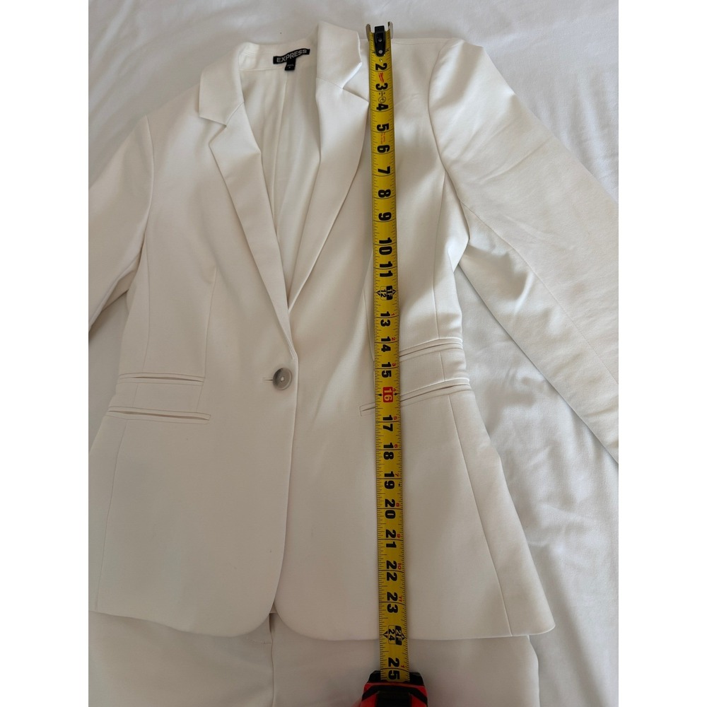 Express Columnist White 2 Piece Pant Suit Set Blazer Size 8 Pants Size 8R - Picture 15 of 16